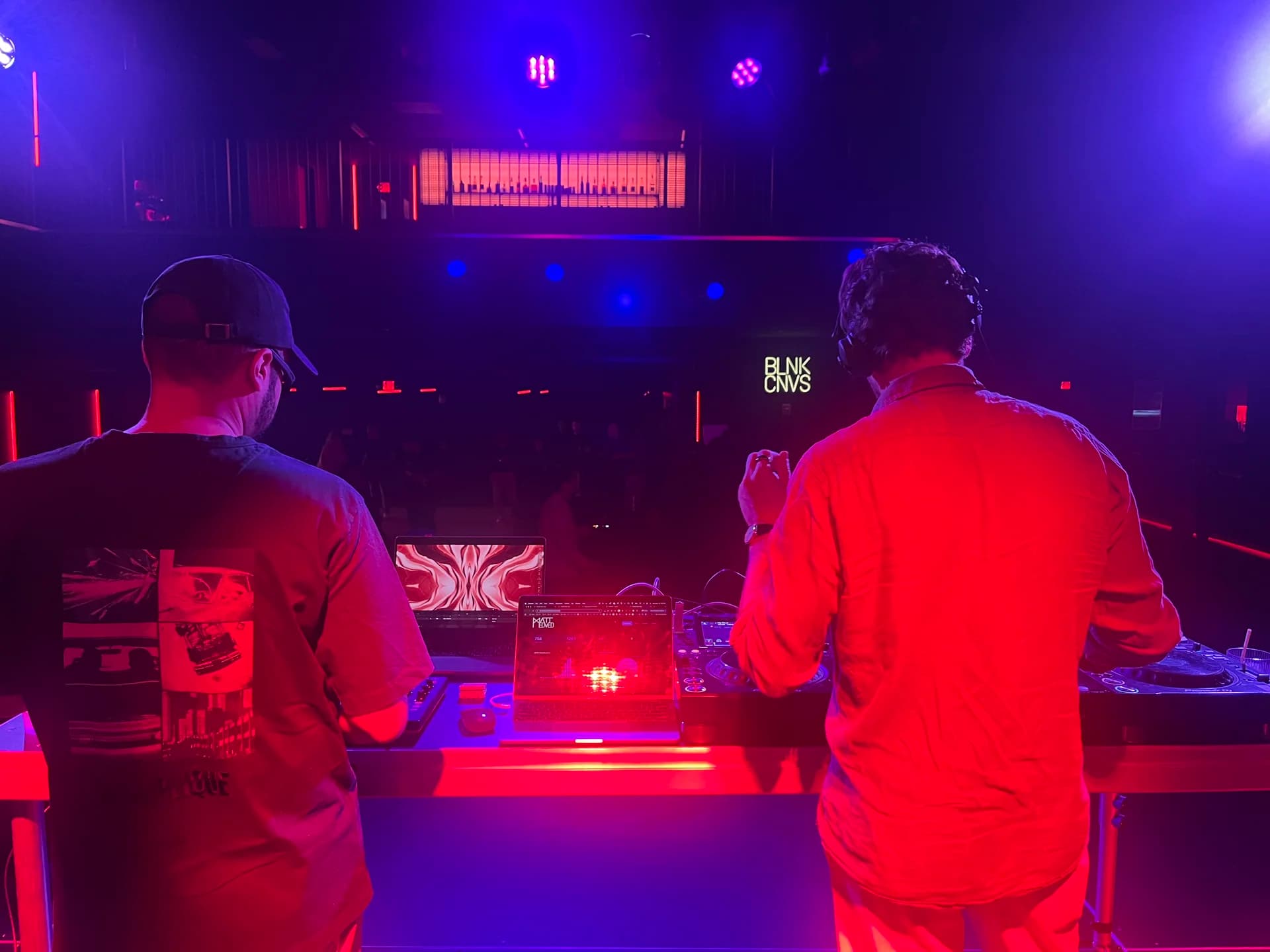 Behind the decks looking out at the venue