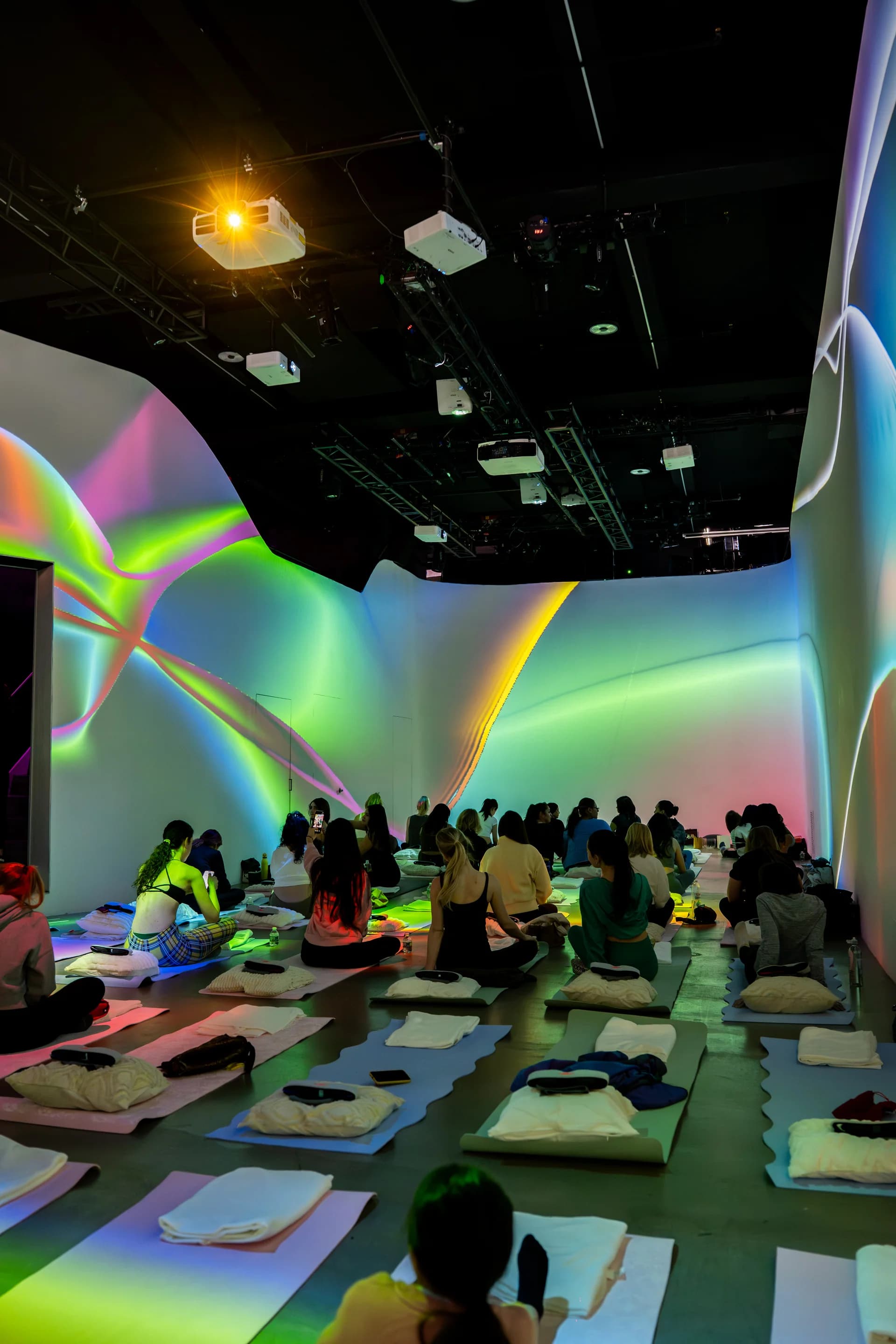 Room setup with generative visuals on LED wall